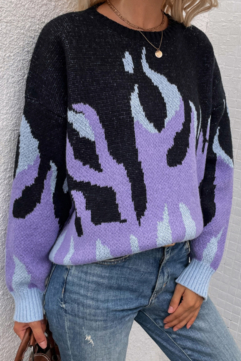 Winter new flame pattern printing stretch knitted casual minimalist sweater