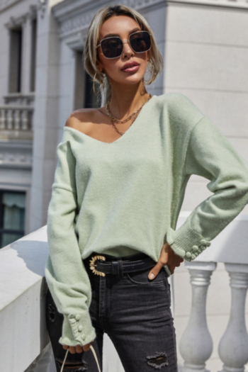 Autumn new solid color knitted V-neck stylish stretch sweater