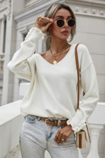 Autumn new solid color knitted V-neck stylish stretch sweater