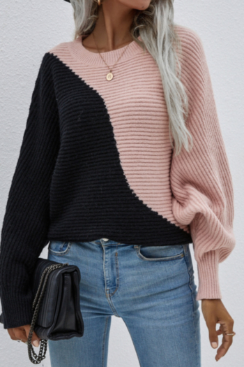 Winter new contrast color knitted stretch loose casual minimalist sweater