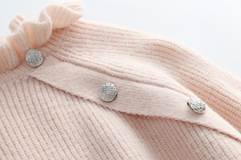 Winter new solid color knitted stretch frill trim collar button decor stylish sweater