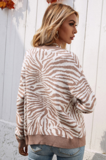 Winter new four colors zebra pattern knitted stretch single-breasted stylish sweater