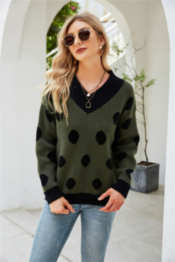 winter new three colors big dots knitted stretch v-neck stylish minimalist sweater