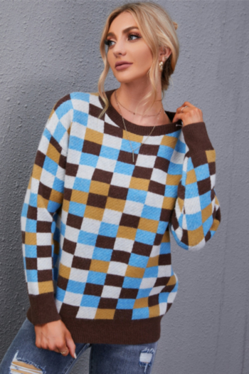 Winter new multicolor lattice knitted stylish minimalist sweater
