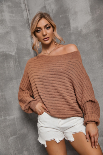 winter new solid color knitted boat-neck loose stylish minimalist sweater