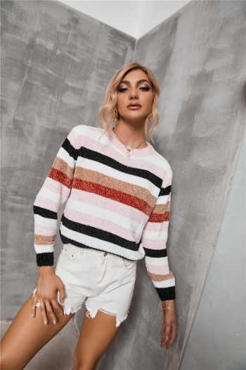 Autumn new two colors stripe knitted stretch stylish minimalist sweater