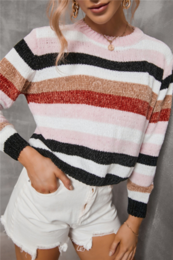 Autumn new two colors stripe knitted stretch stylish minimalist sweater