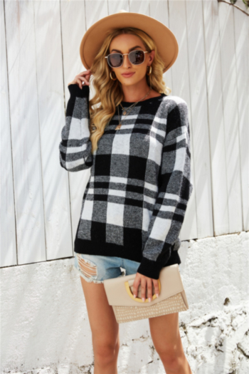 Winter new two color lattice knitted stretch stylish minimalist sweater