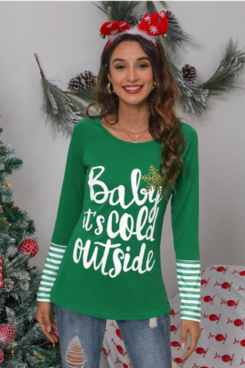 christmas style plus size letter stripe printing stretch stylish top