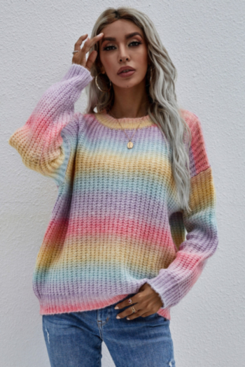winter new gradient color printing knitted stretch loose stylish casual sweater 1#