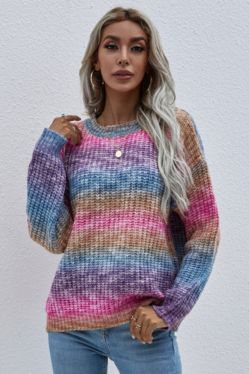 winter new gradient color printing knitted stretch loose stylish casual sweater 2#
