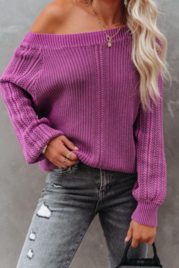 autumn new solid color stretch knitted boat-neck loose stylish minimalist sweater
