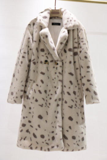 winter plus size new stylish artificial fur batch printing casual long jacket (with belt)