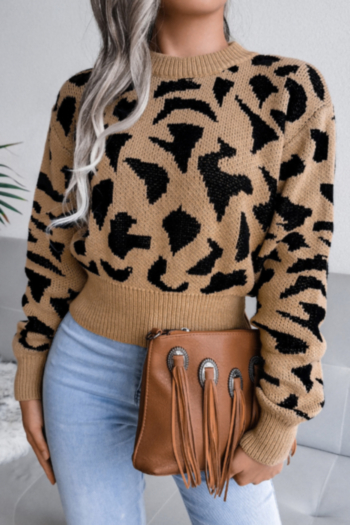 winter 3 colors leopard round neck new stylish knitted stretch sweater