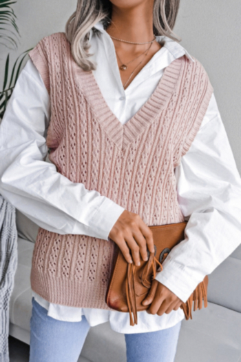 three colors v-neck autumn hollow out casual knitted sweater vest