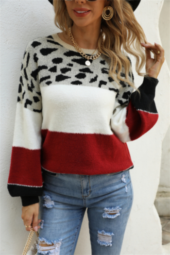 winter new four colors leopard knitted stretch loose casual minimalist sweater