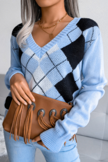 new fashion v-neck 3 colors lattice autumn stretch loose casual knitting sweater