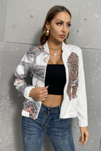 autumn new plus size tiger graphic printing inelastic zip-up stylish minimalist jacket