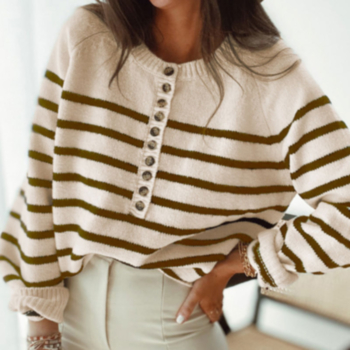 autumn new three colors striped knitted stretch stylish casual sweater