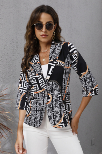 autumn new plus size graphic batch printing inelastic three-quarter sleeves stylish minimalist blazer 1#