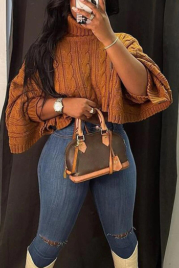 autumn solid color high collar new stylish knitting loose short shawl top