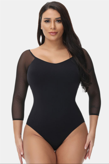 Early autumn see through mesh spliced stretch backless sexy stylish high quality bodysuit