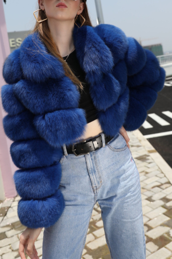 winter new stylish solid color zip-up plus size casual inelastic warm fur jacket