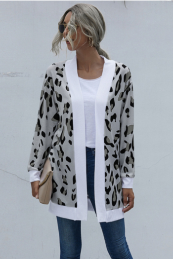 winter plus size two colors leopard printing spliced stretch casual minimalist cardigan jacket 1#
