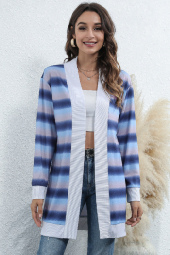 winter plus size gradient stripe printing spliced stretch casual minimalist cardigan jacket