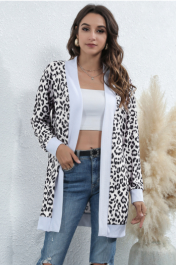 winter plus size leopard printing spliced stretch casual minimalist cardigan jacket 2#