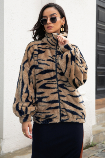 new stylish zip-up winter batch printing casual simple inelastic berber fleece warm jacket