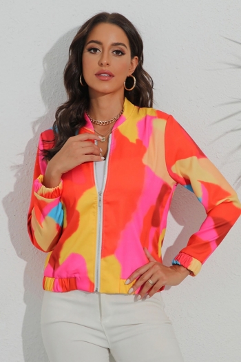 autumn plus size tie-dye inelastic zip-up stylish minimalist jacket