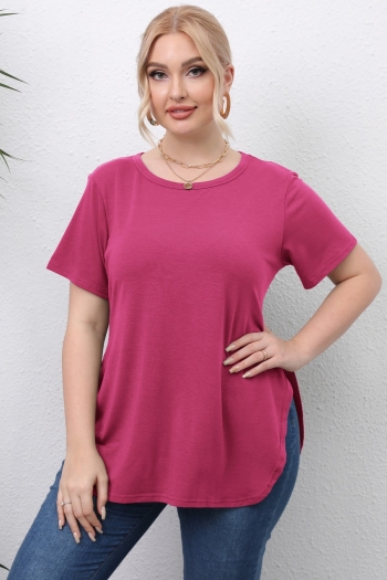 l-4xl summer solid color stretch slit side stylish casual t-shirt