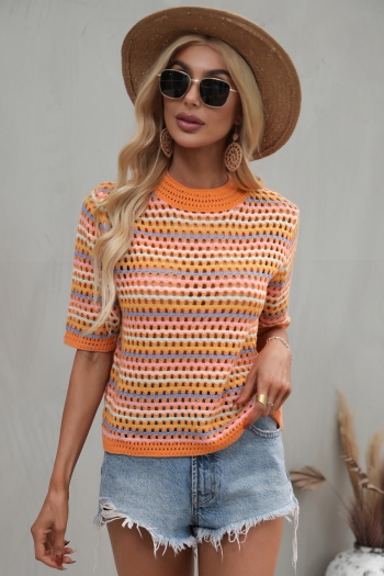 Spring & summer new six colors hollow striped knitted stretch stylish top