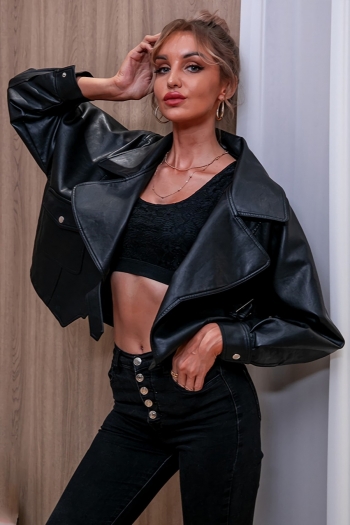 spring new stylish simple solid color pocket good quality loose pu casual jacket