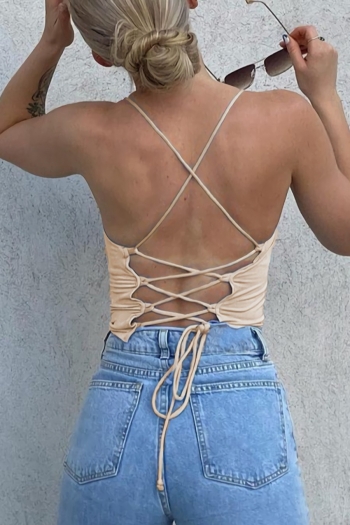 Summer new stylish simple solid color sling stretch backless lace-up sexy vest