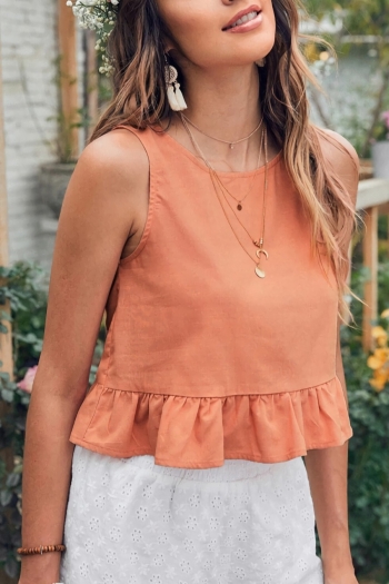 xs-l summer new stylish simple solid color orange inelastic loose sleeveless vest