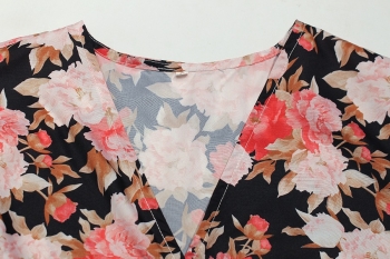 Spring new stylish flower batch printing inelastic plus size loose casual top
