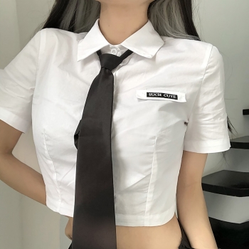 Summer new simple inelastic single-breasted embroidered letter stylish shirt(with tie)