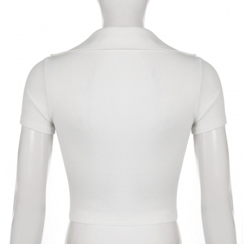 Summer new simple solid color stretch slim v-neck short-sleeved stylish top