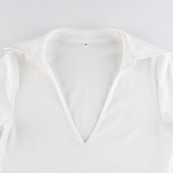Summer new simple solid color stretch slim v-neck short-sleeved stylish top