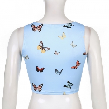 Summer new butterfly batch printing stretch slim sleeveless stylish vest