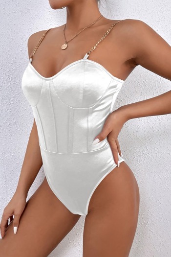 summer new stylish solid color inelastic metal-chain sling backless sexy bodysuit(with padded)