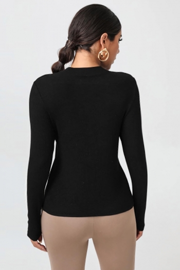 Spring new stylish solid color stretch hollow single-breasted long sleeves irregular sexy crop top