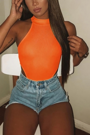 summer new stylish 5 colors orange stretch sleeveless slim sexy bodysuit