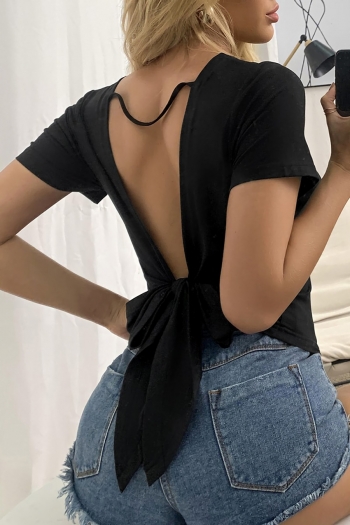 summer new stylish solid color stretch backless bow lace-up sexy crop top