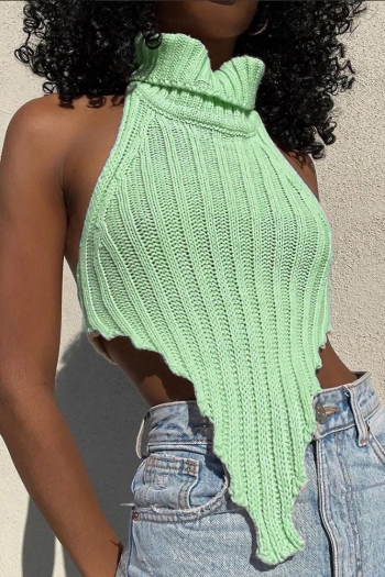 s-3xl summer new plus size 4 colors solid color knitted turtleneck backless hanky hem sexy stylish sweater vest