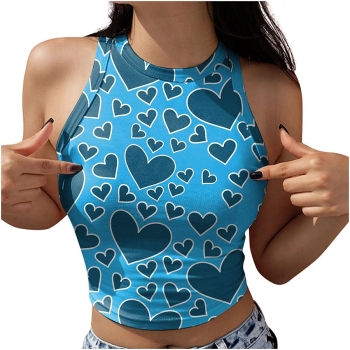 s-2xl summer new plus size two colors heart batch printing stretch stylish crop vest