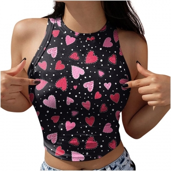 s-2xl summer new plus size heart & dot batch printing stretch stylish cropped vest