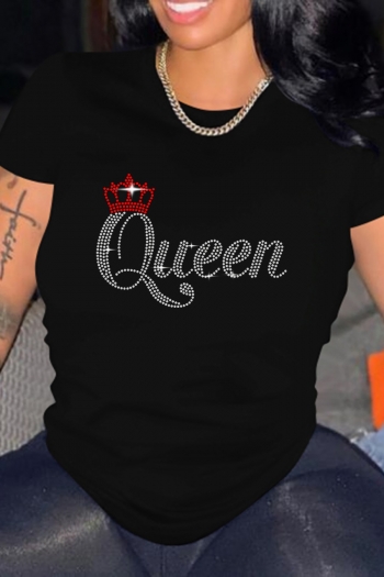 s-4xl summer new plus size letter & crown rhinestone decor stretch casual simple t-shirt